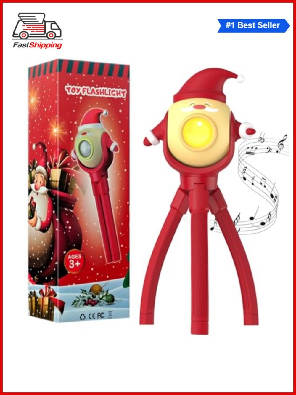🎅 Kids Santa Claus Flashlight LED Rechargeable 8 Color Modes 8 Music Christmas